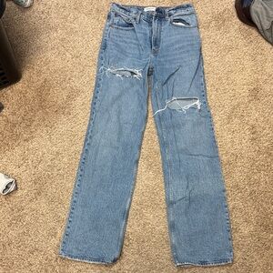 Abercrombie & Fitch Light Blue Distressed Straight Leg Jeans